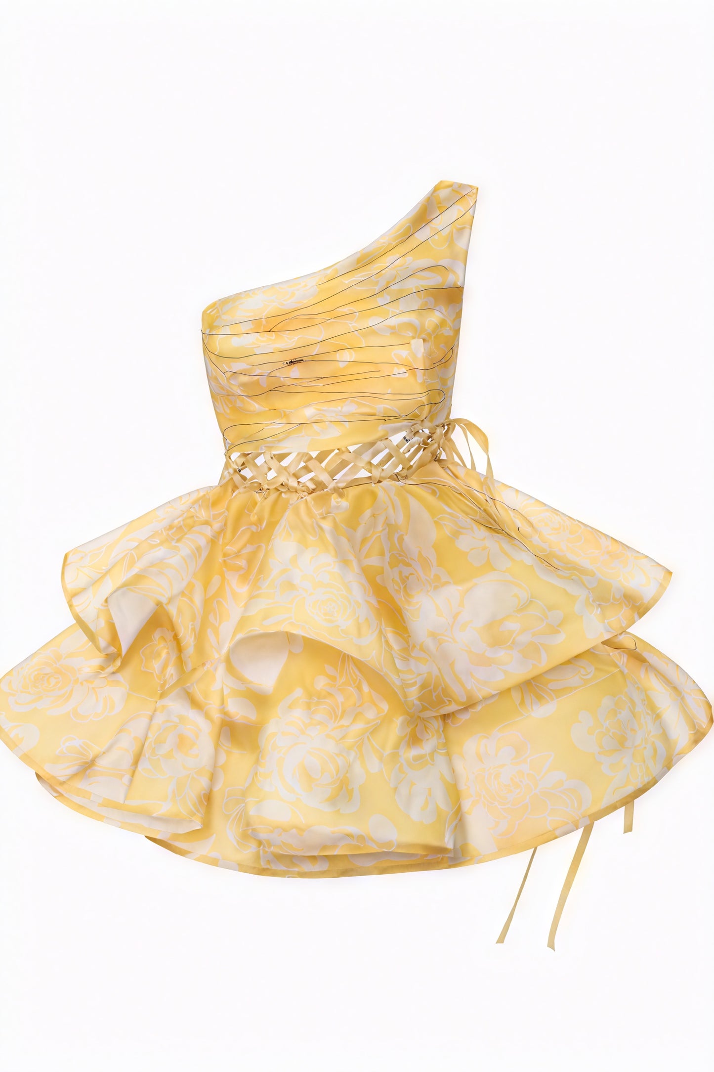 Floral One-Shoulder Mini Dress - Ruffle Skirt