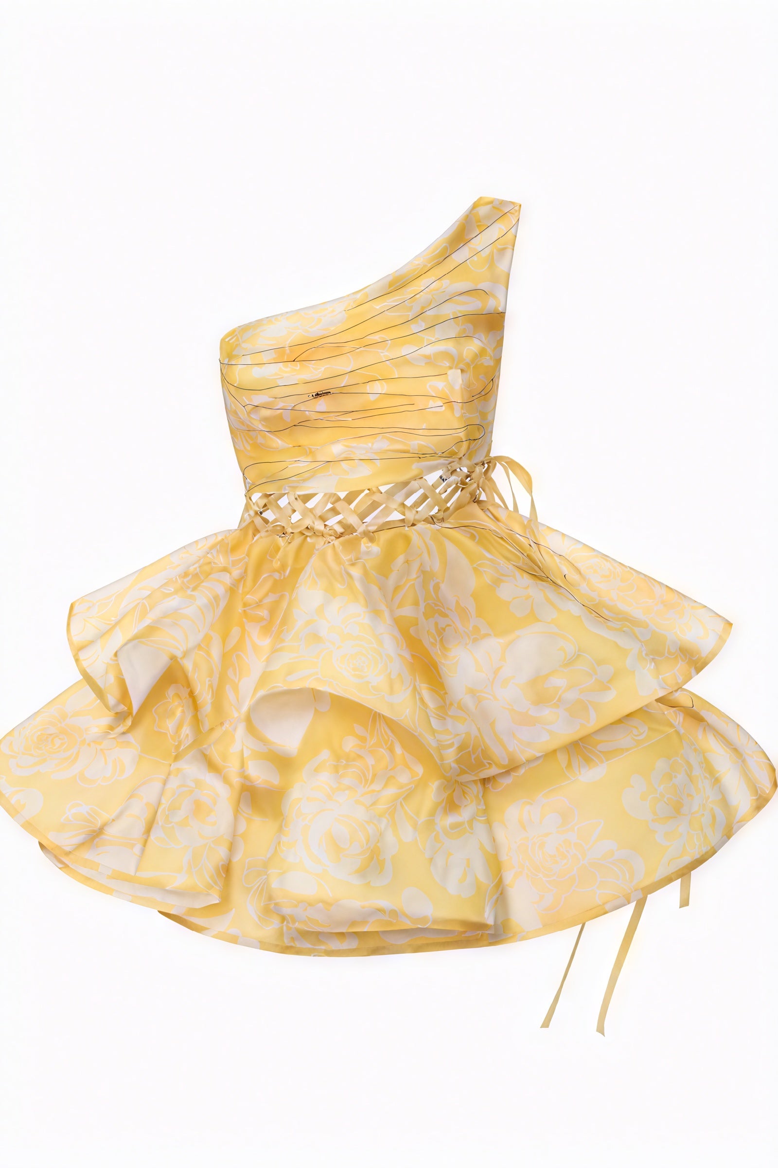 Floral One-Shoulder Mini Dress - Ruffle Skirt