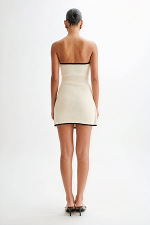 Ribbed Strapless Mini Dress with Waist Tie