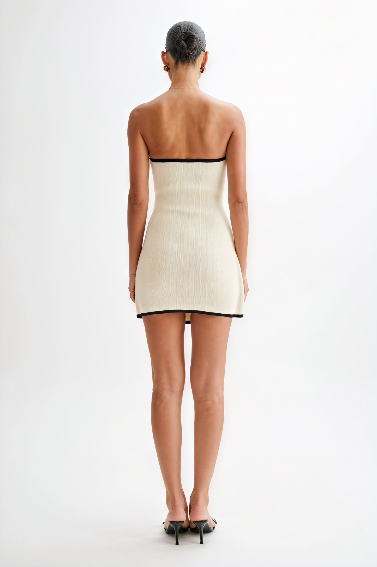 Ribbed Strapless Mini Dress with Waist Tie