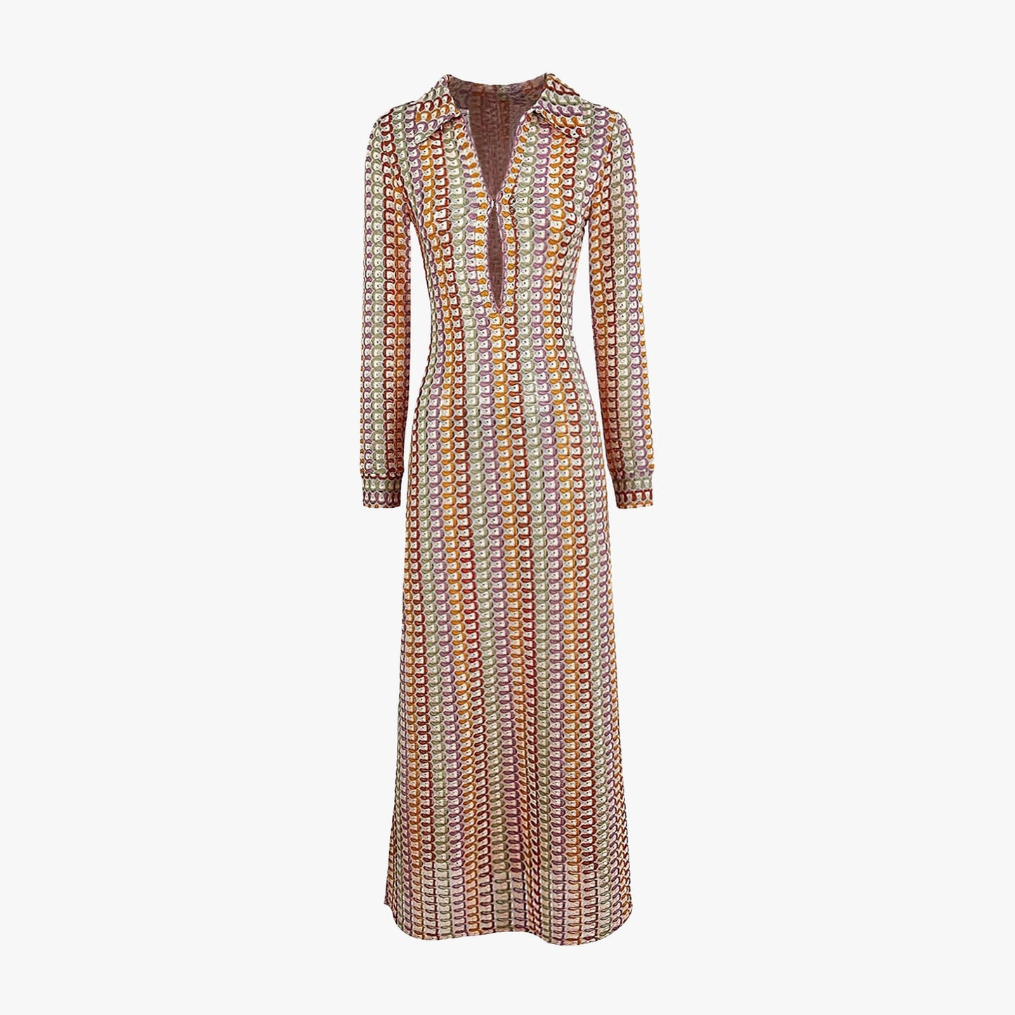 Geometric Maxi Dress - Long Sleeve V-Neck