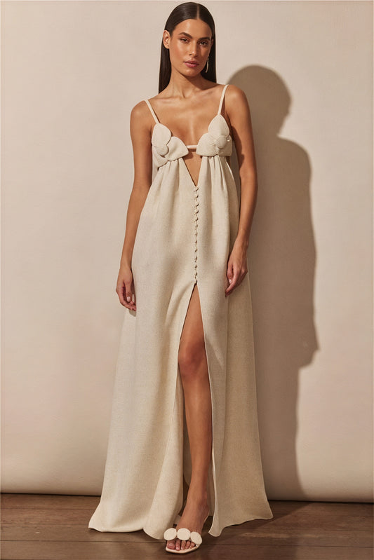 Floral Maxi Dress - Button-Down Front, Slit