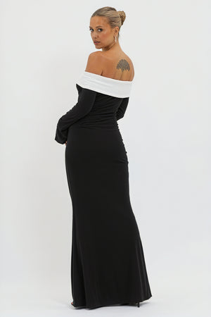 Off-Shoulder Evening Gown with Flared Sleeves