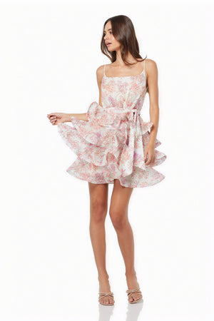 Floral Ruffle Dress - Spaghetti Strap