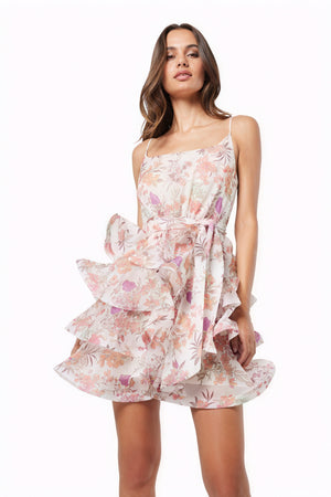 Floral Ruffle Dress - Spaghetti Strap