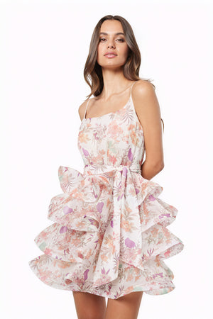 Floral Ruffle Dress - Spaghetti Strap