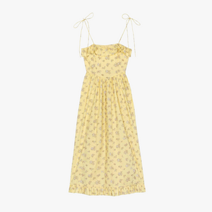Floral Ruffle Midi Dress - Spaghetti Strap