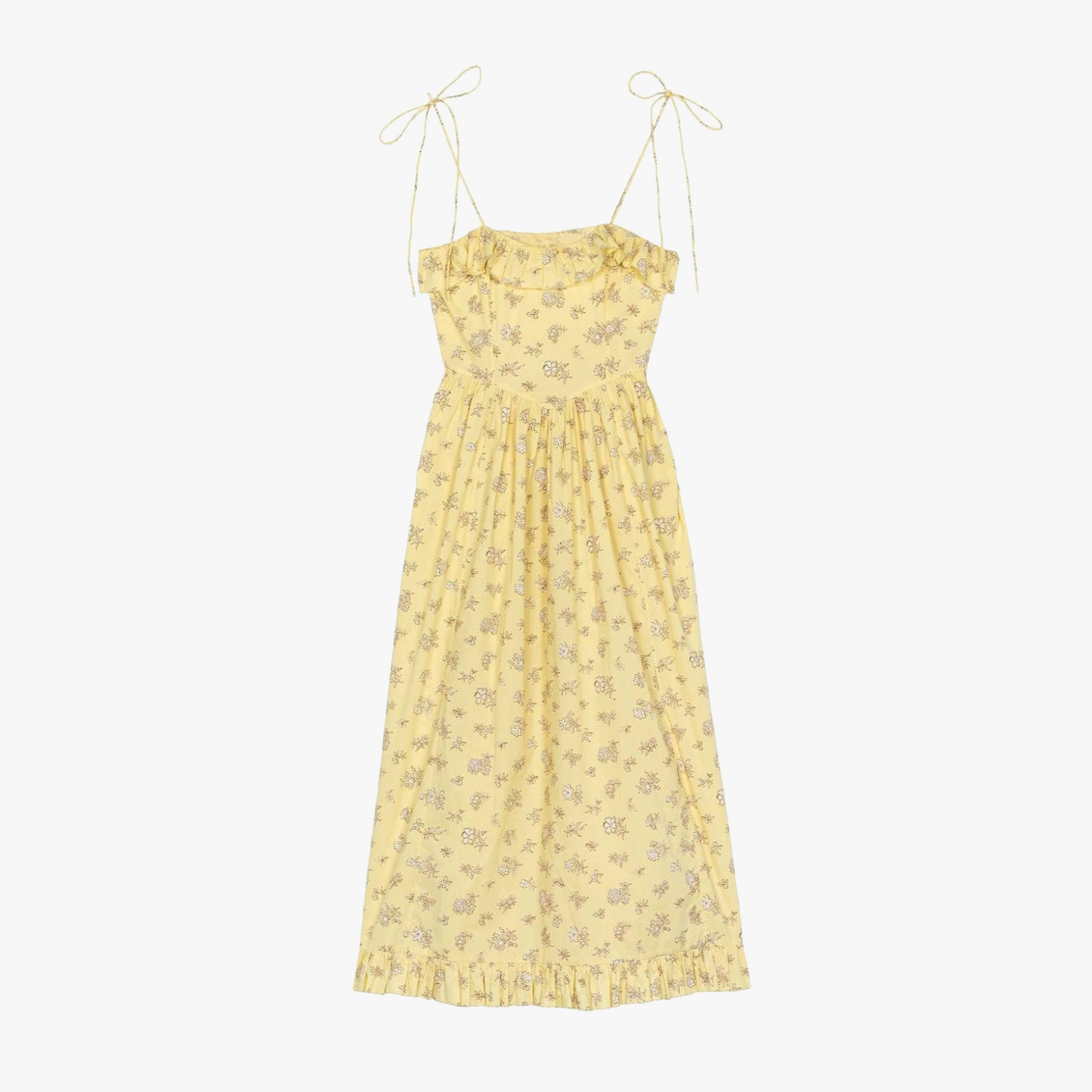 Floral Ruffle Midi Dress - Spaghetti Strap
