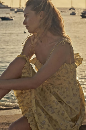 Floral Ruffle Midi Dress - Spaghetti Strap