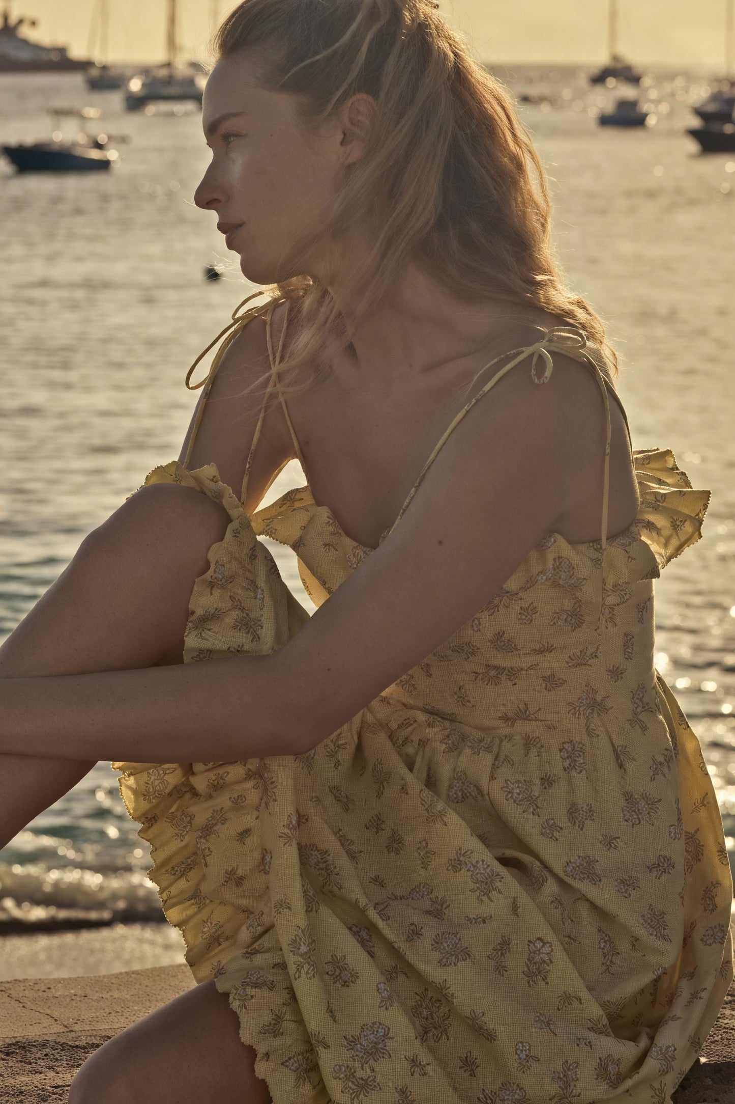 Floral Ruffle Midi Dress - Spaghetti Strap