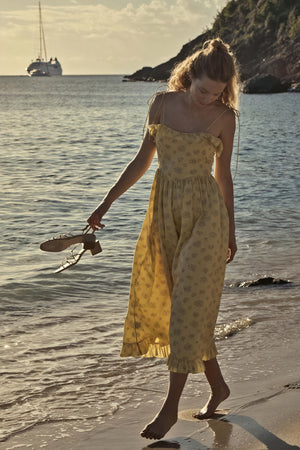 Floral Ruffle Midi Dress - Spaghetti Strap