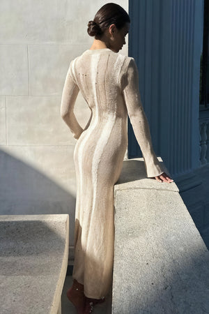 Ribbed Knit Dress with Perforated Details