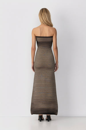 Striped Knit Midi Dress - Ribbed Texture