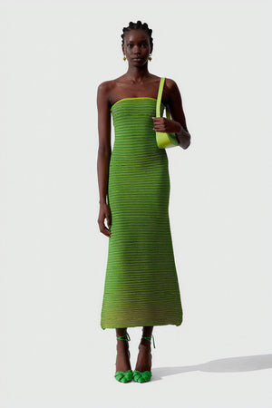 Striped Knit Midi Dress - Ribbed Texture
