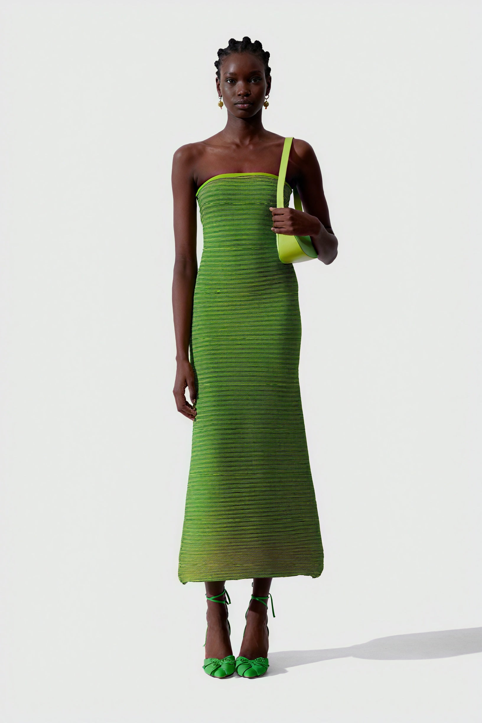 Striped Knit Midi Dress - Ribbed Texture