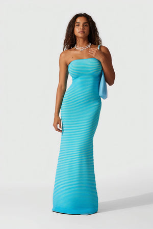 Striped Knit Midi Dress - Ribbed Texture