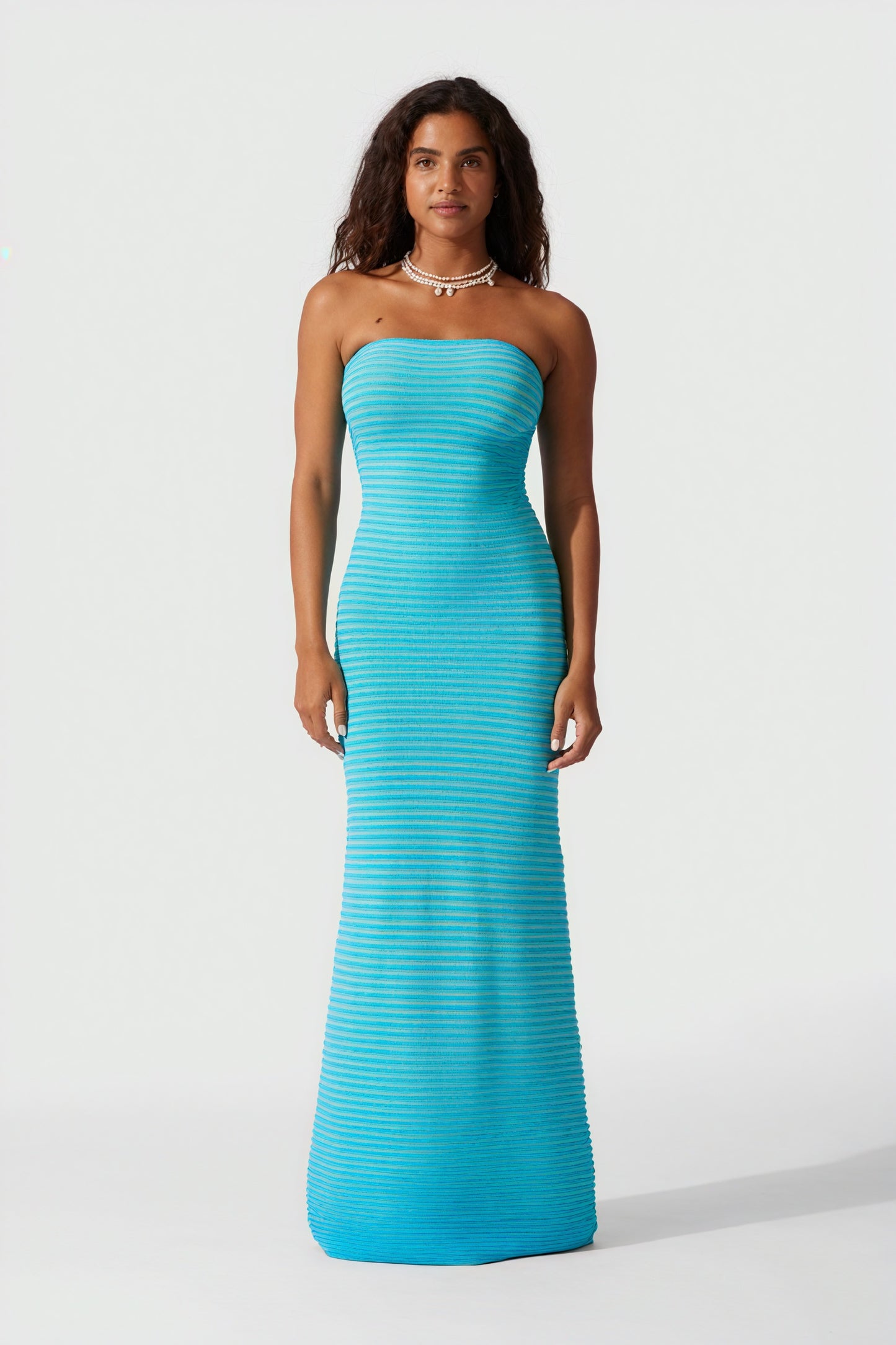 Striped Knit Midi Dress - Ribbed Texture