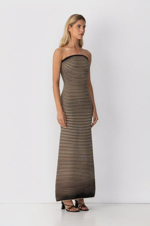 Striped Knit Midi Dress - Ribbed Texture