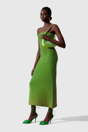 Striped Knit Midi Dress - Ribbed Texture