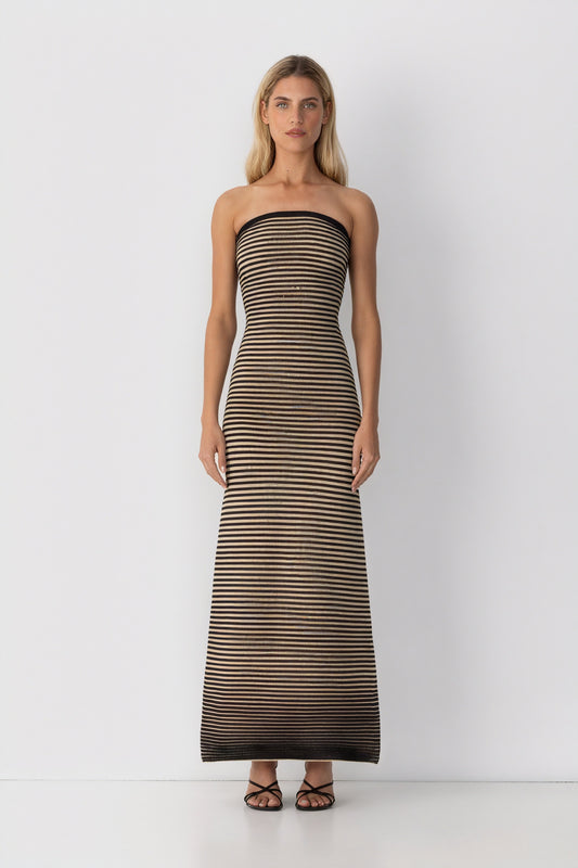 Striped Knit Midi Dress - Ribbed Texture