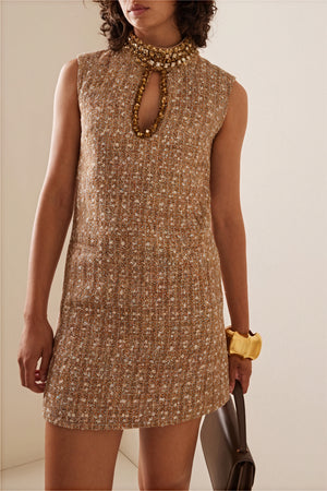 Textured Tweed A-Line Dress with Collar