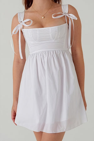 Bow Shoulder Mini Dress - Flared Skirt, Modern