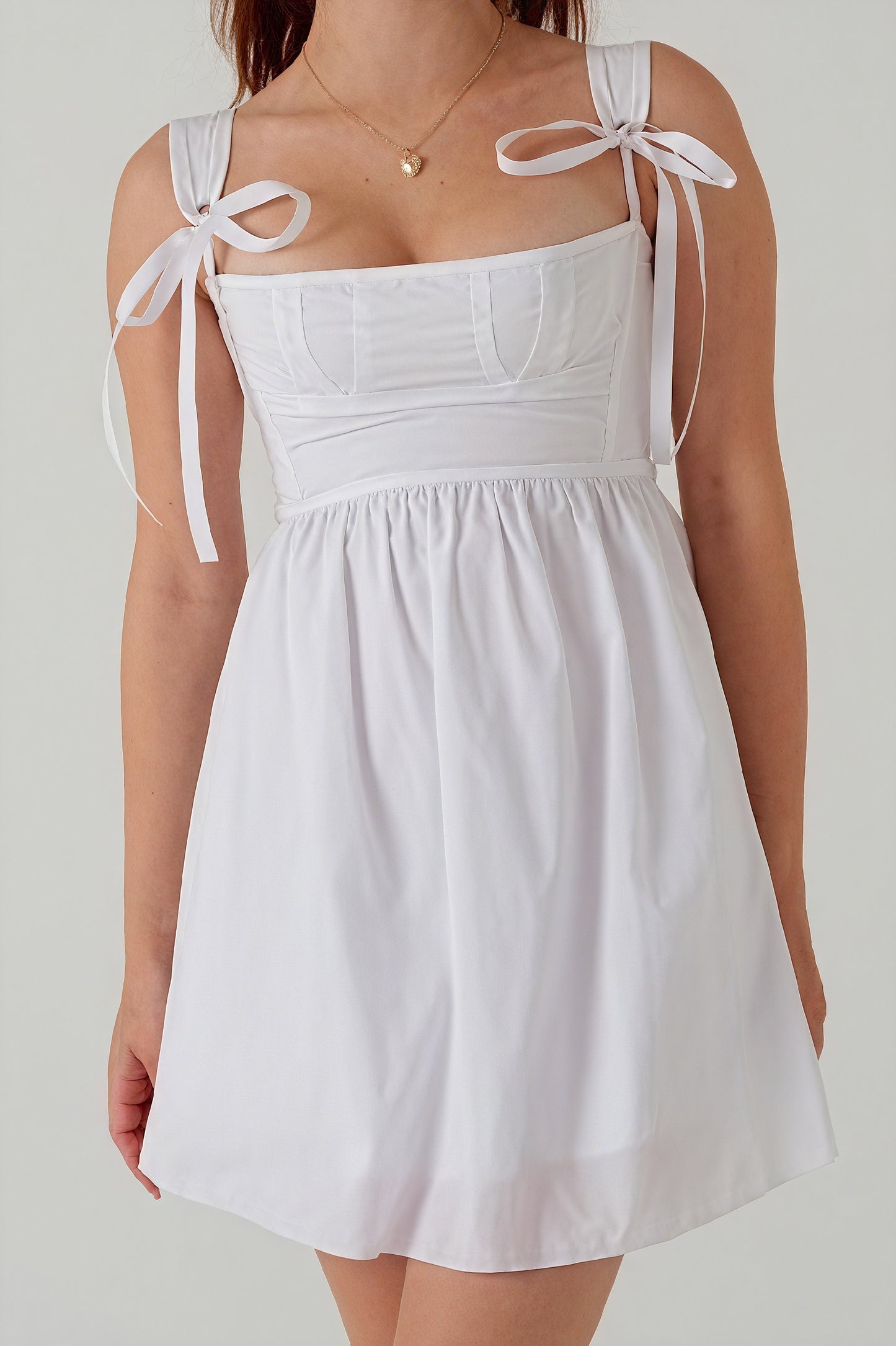 Bow Shoulder Mini Dress - Flared Skirt, Modern