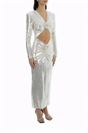 Sequin Gown - V-Neck, Cutout Evening Dress