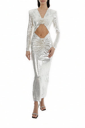 Sequin Gown - V-Neck, Cutout Evening Dress