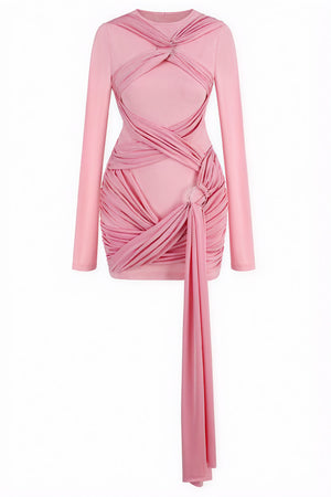 Draped Mini Dress - Asymmetrical Design