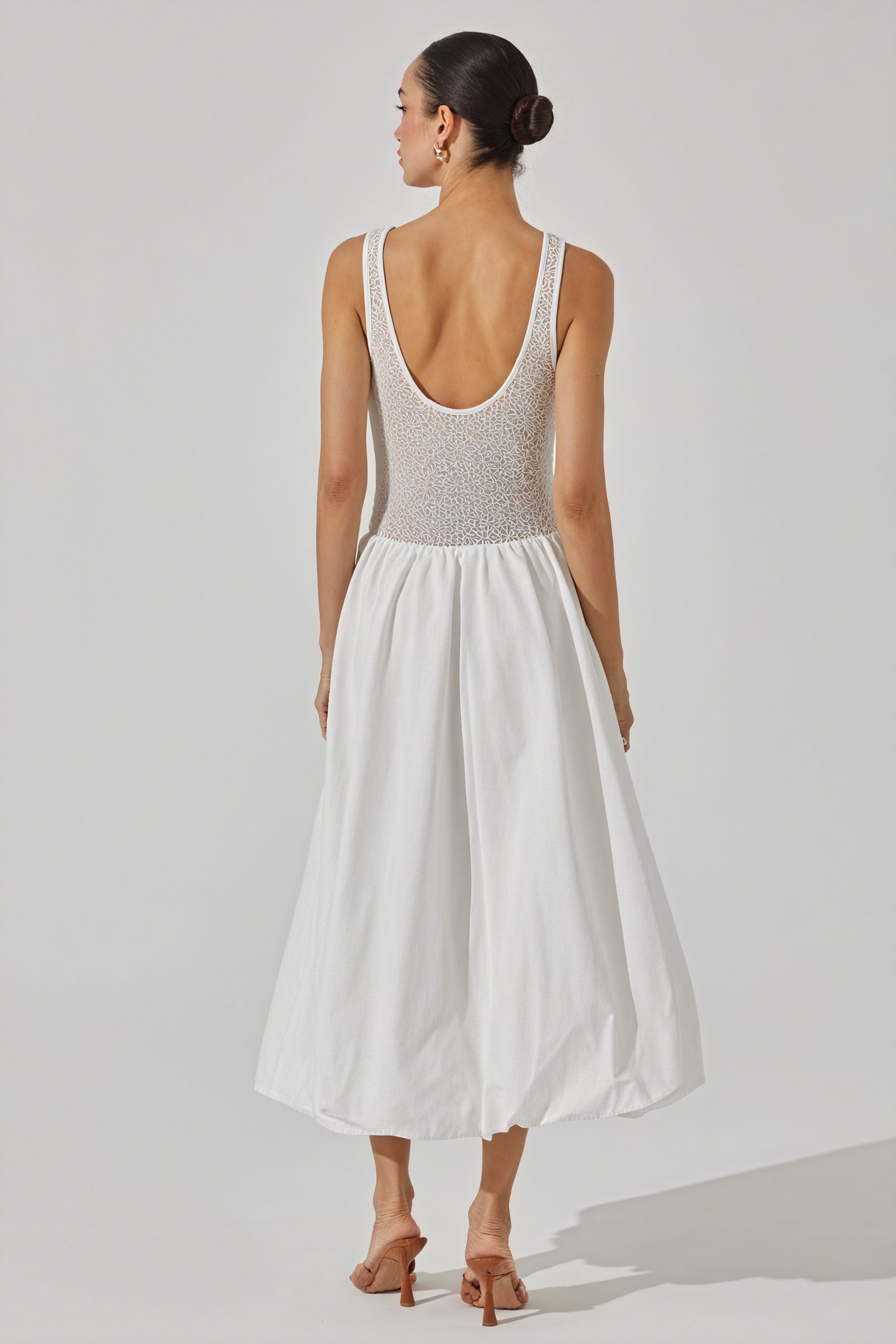 Textured Bodice High-Waisted Midi Dress