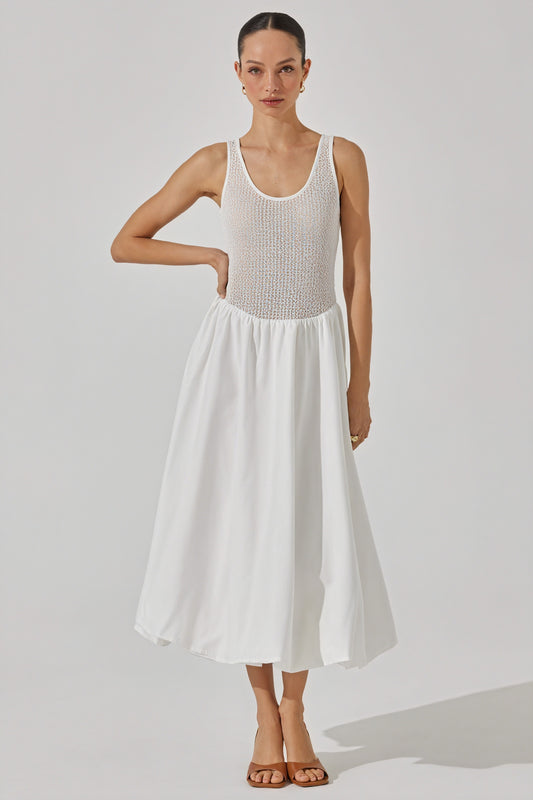 Textured Bodice High-Waisted Midi Dress