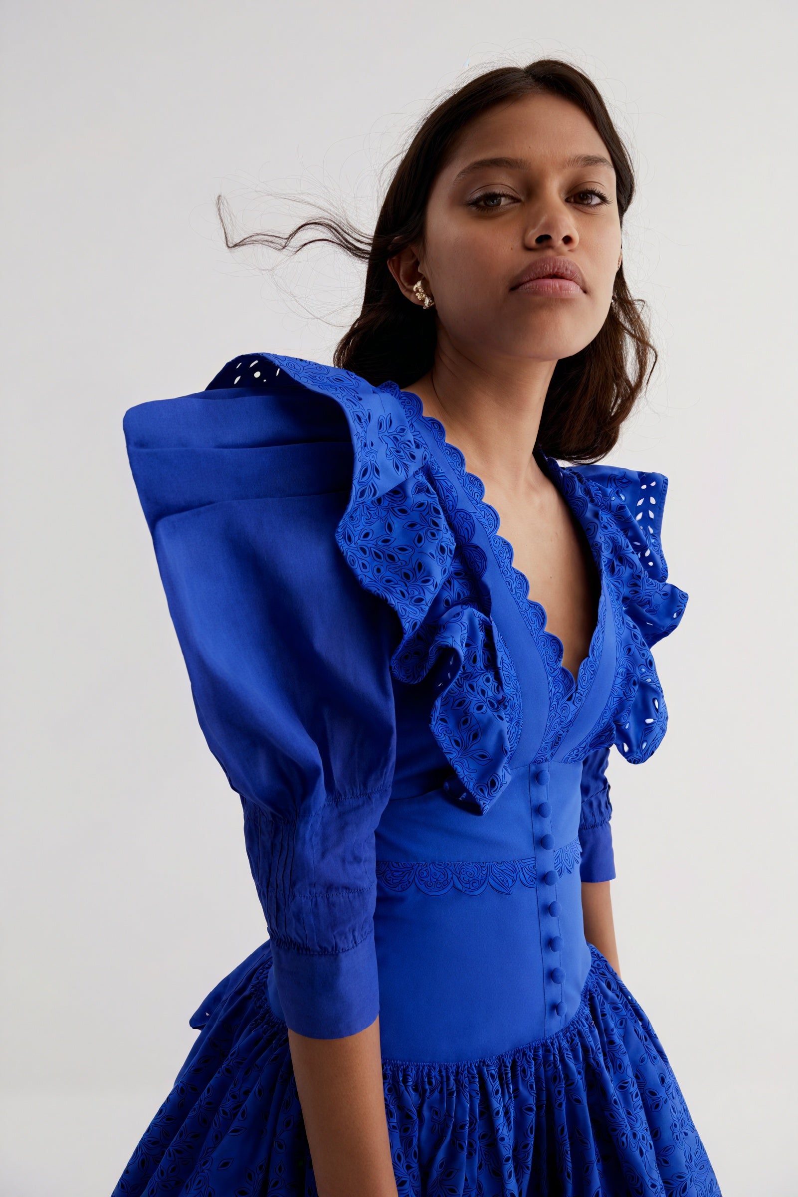 Laser-Cut Mini Dress - Oversized Collar