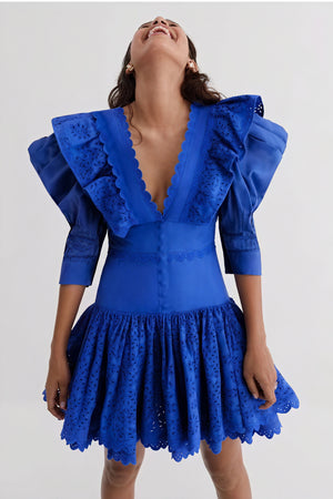 Laser-Cut Mini Dress - Oversized Collar
