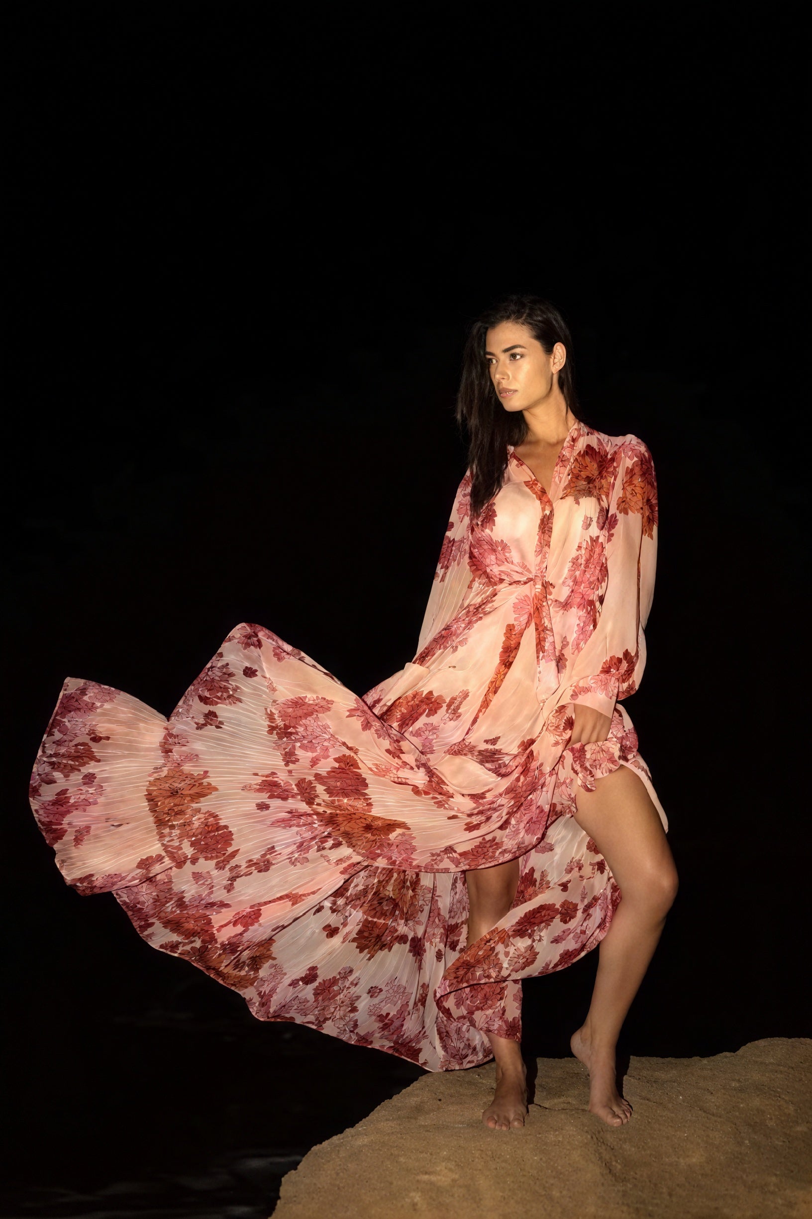 Floral Tiered Maxi Dress - Mandarin Collar