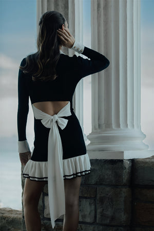 Ribbed Knit Dress with Ruffle Hem & Details