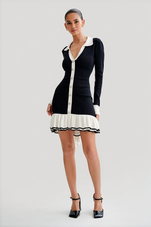 Ribbed Knit Dress with Ruffle Hem & Details
