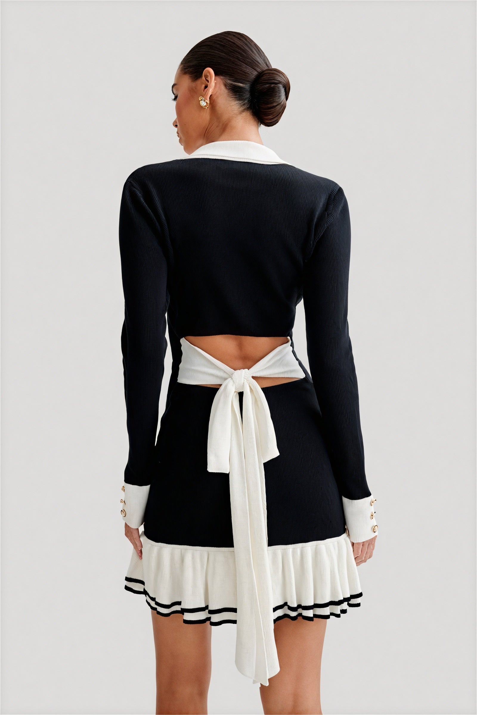 Ribbed Knit Dress with Ruffle Hem & Details