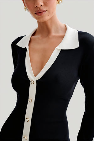 Ribbed Knit Dress with Ruffle Hem & Details