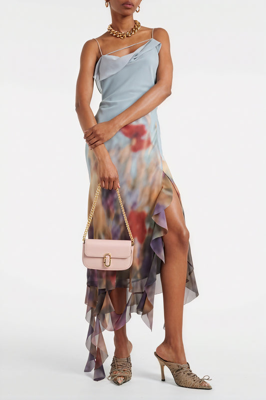 Draped Midi Dress - Asymmetrical Neckline