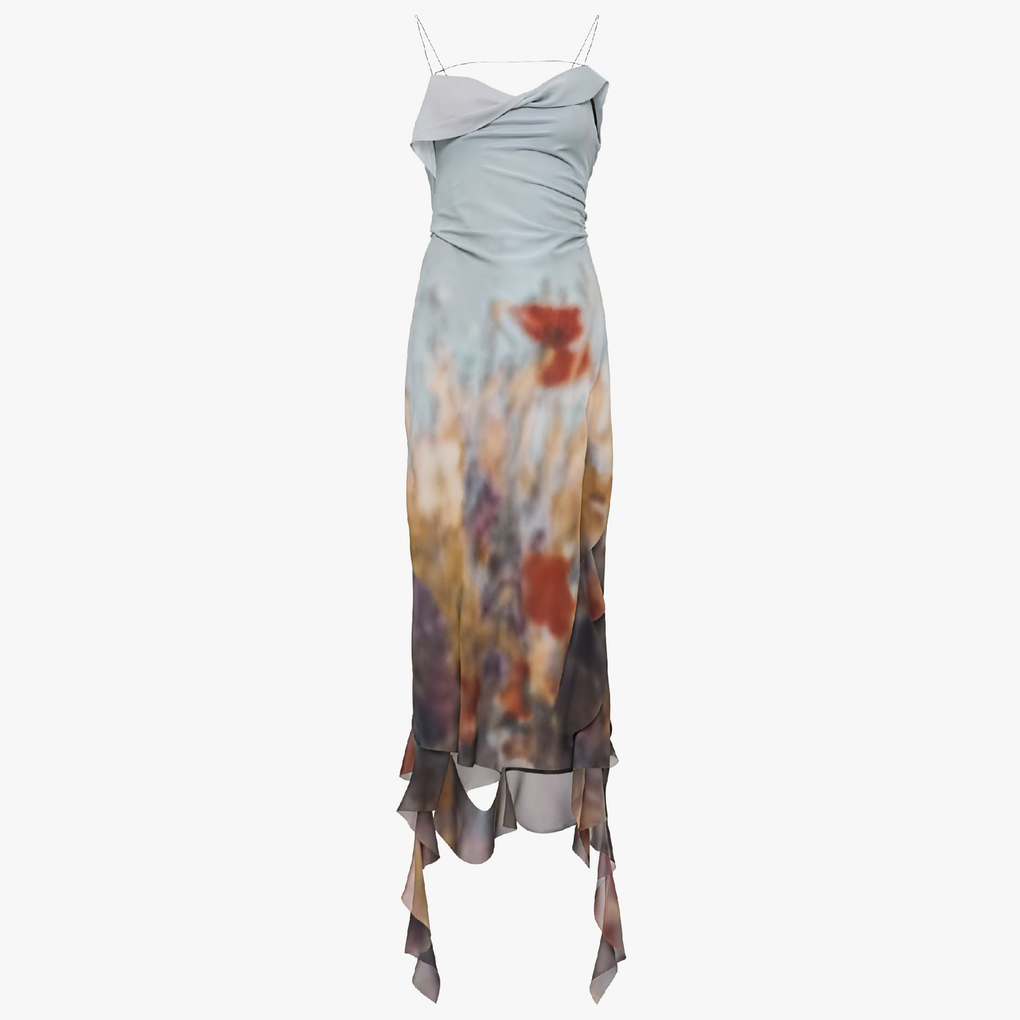 Draped Midi Dress - Asymmetrical Neckline