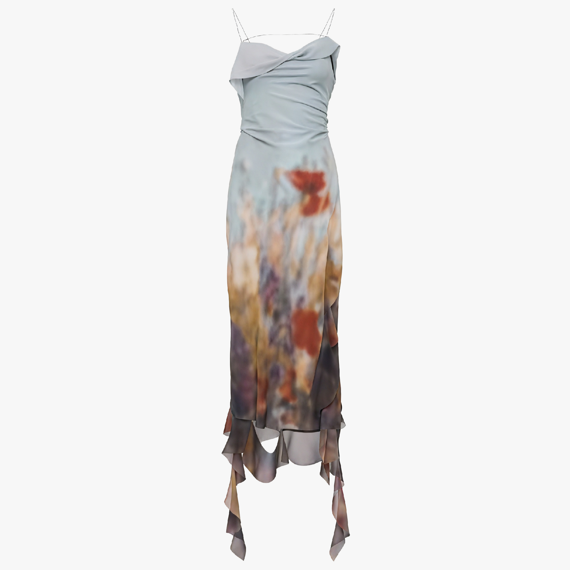 Draped Midi Dress - Asymmetrical Neckline