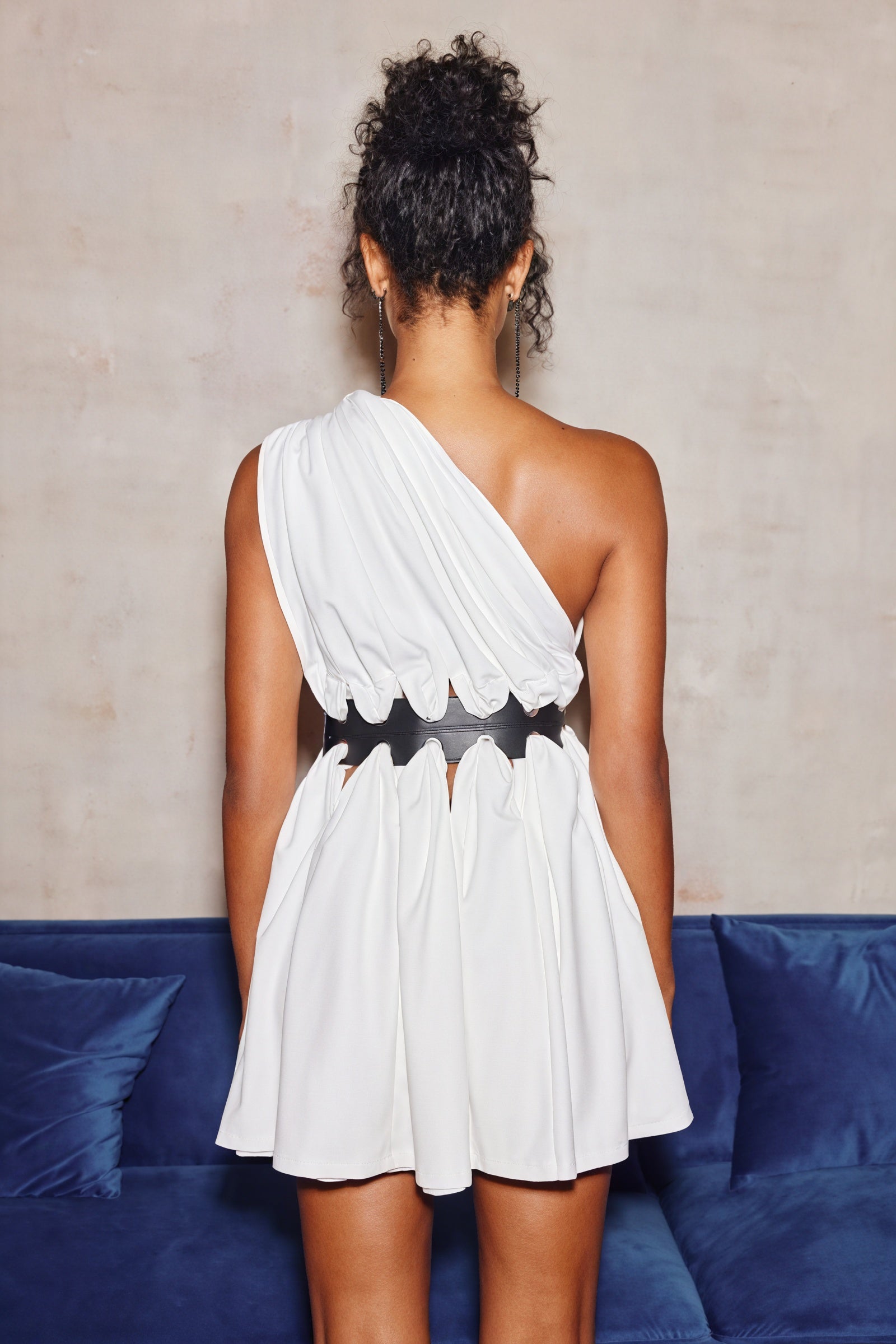 Asymmetrical Cocktail Dress with Leather Belt