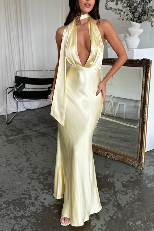 Halter Neck Floor-Length Yellow Gown