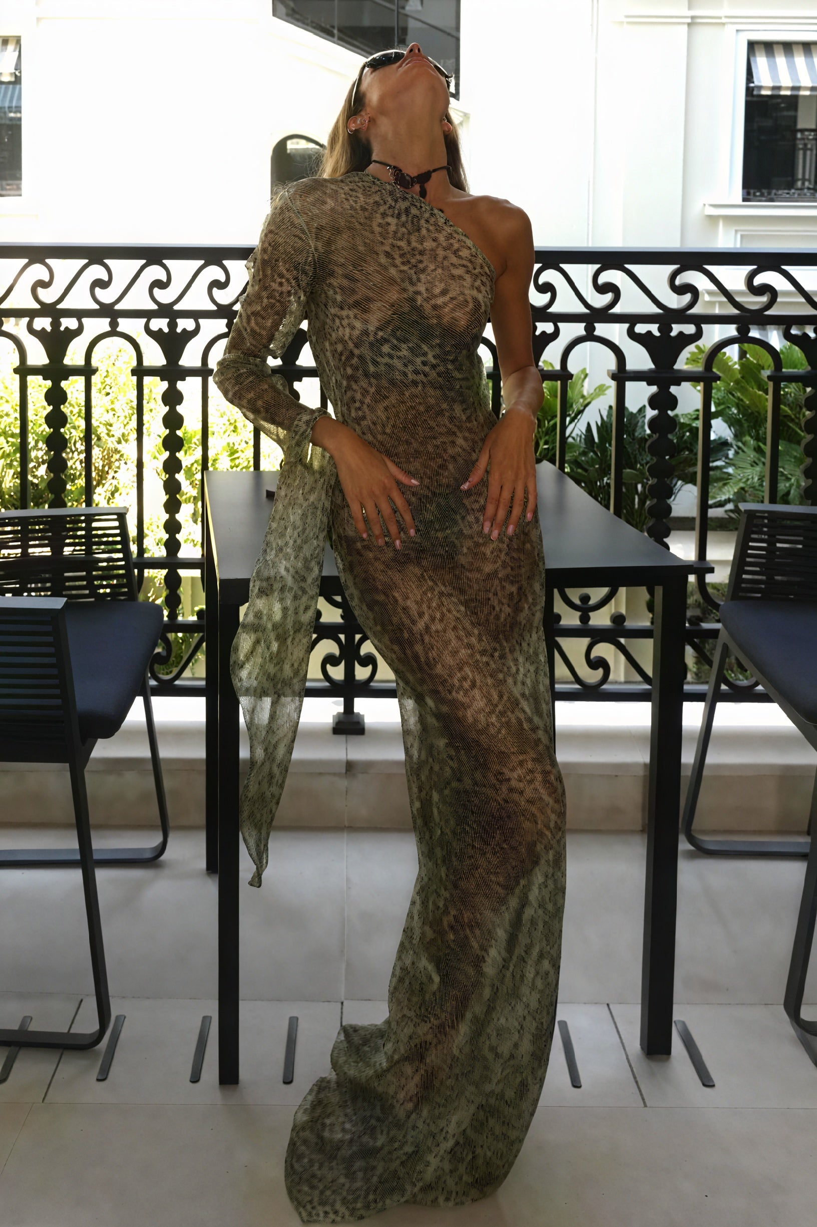 Animal Print One-Shoulder Flowing Maxi Dress