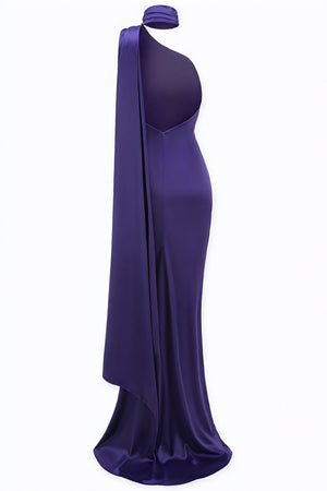 One-Shoulder Satin Evening Gown with Rose