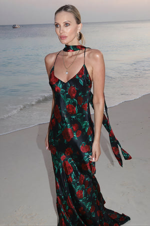 Floral Halter Maxi Dress - Floor-Length