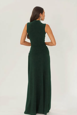 Floor-Length Drape Dress - Sleeveless Mock Neck