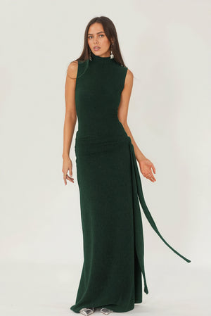 Floor-Length Drape Dress - Sleeveless Mock Neck