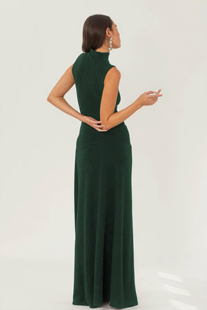 Floor-Length Drape Dress - Sleeveless Mock Neck